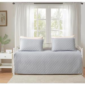 3 Piece Grey Daybed Cover Twin Size Cozy Daybed Sets Bedding Double Sided Quilting Cover Set Geometric Print Bedspread Coverlet All Season for Twin Bed with 2 Standard Shams, 39"x75"