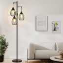 Dimmable Floor Lamp, 3 x 800LM LED Edison Bulbs Included, Farmhouse Industrial Floor Lamp Standing Tree Lamp with Elegant Teardrop Cage Tall Lamps for Living Room Bedroom Office Dining Room-Black (Matte Black-70 inches)