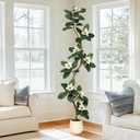 Rubber Tree 7FT Artificial Tree in White Planter Pot,Faux Plants Indoor Faux Floor Plant Artificial Plants with 8 Pcs Magnolia Flowers for Home Decor, Artificial Fiddle Leaf Fig Tree for Office (Green)