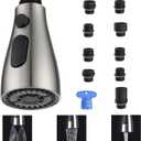 Kitchen Faucet Sprayer Head Replacement - Pull Down Faucet Spray Head with 9 Adapters, 3 Functions Spray Head Spiral (Brushed Nickel)