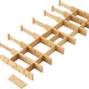 FILWH Bamboo Drawer Dividers with Inserts kitchen drawer organizer Adjustable Expandable 8 Pack Organizer Set for Kitchen Bedroom Bathroom Office 8 Dividers with 16 Inserts (Natural, Small (14-19IN))