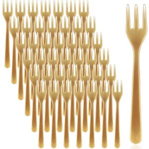 Skylety 500 Pcs Plastic Mini Forks 3.7 x 0.6 Inch Tiny Small Disposable Appetizer Cocktail Tasting Forks Utensils for Fruit Dessert Cakes Serving Supply(Gold)