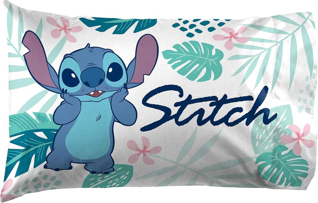 Jay Franco Disney Lilo & Stitch Misty Palm 1 Pack Pillowcase - Double-Sided Kids Super Soft Bedding