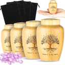 4 Sets Small Urn for Human Ashes Mini Urns with Tree Pattern Engraved Biodegradable Bamboo Cremation Urns for Pet Ashes with Black Velvet Bags