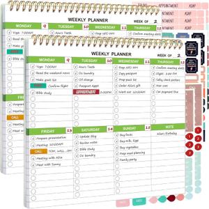 Spiral Weekly Planner, 8.7" X 9.5", 2 Pack Weekly To Do List Notepad with Checklist, 52 Sheets Tear Off Note Pad, Work and Personal Organizer