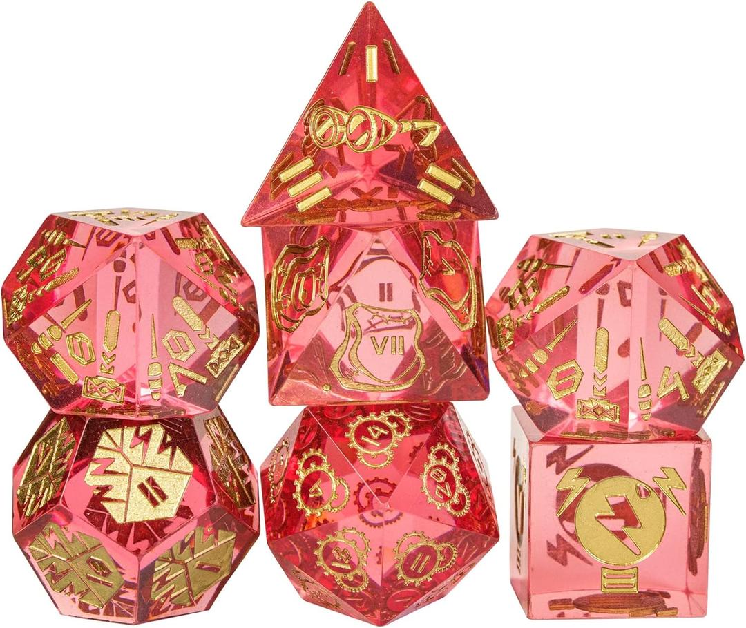 Cusdie Sharp Edges DND Dice, 7 PCs D&D Dice, Handcrafted Polyhedral Dice Set, for Role Playing Game Pathfinder (Red/Roman Numerals) Cusdie Sharp Edges DND Dice, 7 PCs D&D Dice, Handcrafted Polyhedral Dice Set, for Role Playing Game Pathfinder (Red/Roman Numerals)