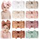 Prohouse 8 Pack Baby Headbands Soft Nylon Hairbands Hair Bows for Newborns Infants Toddlers and Baby Girls Elastic Hairbands for Daily Wear, Photoshoots (Beige)
