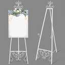 Otoolling White Easel Stand for Wedding Sign, 55'' Adjustable Vintage Scroll Floor Display Stand with Chain Support for Welcome Poster, Photo, Art, Decorative Event Display