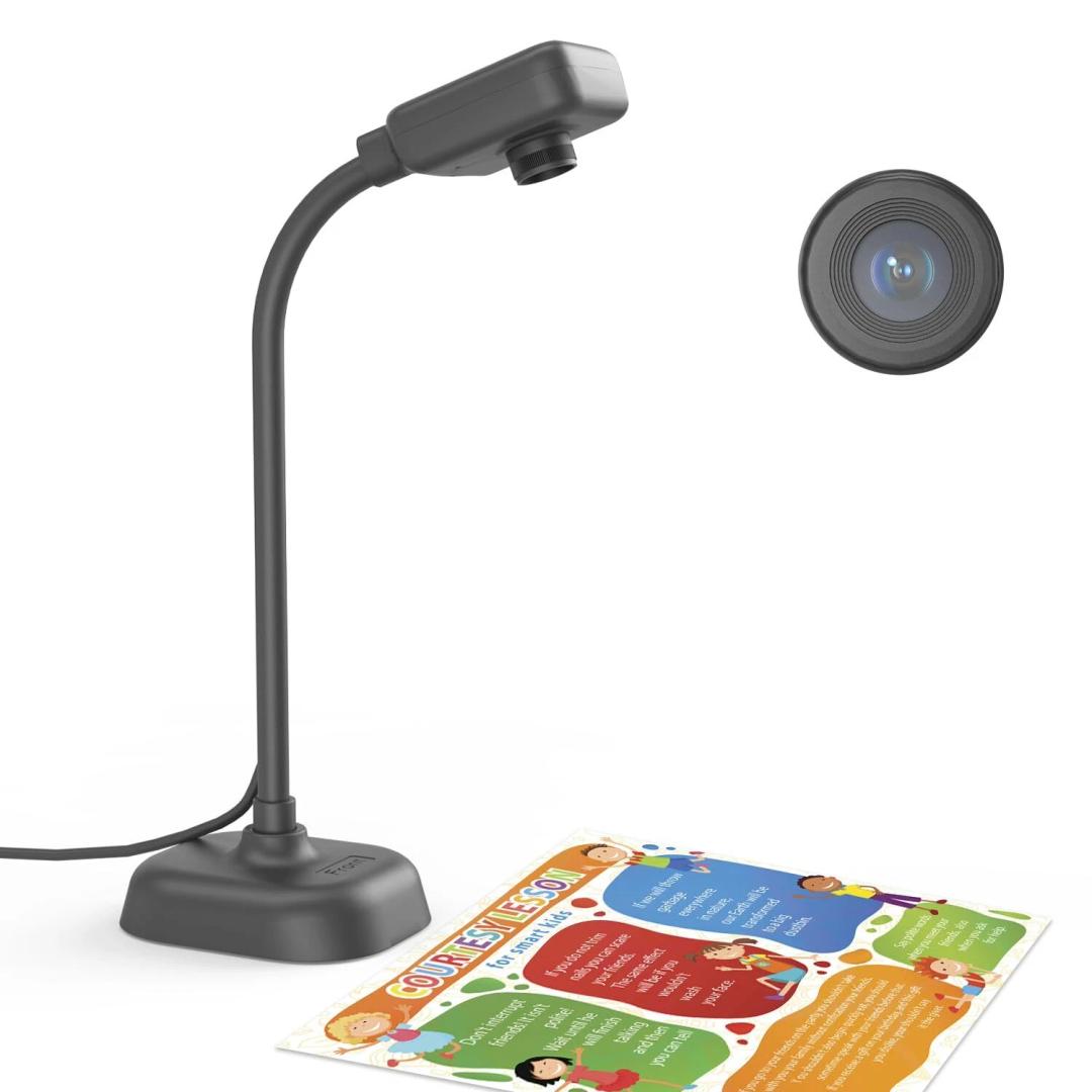 Gawervan USB Document Camera, Auto Focus, LED Light, Image Reversal, Built-in Mic, Mac OS, Windows, Chromebook for Distance Learning, Remote Teaching, Web Conferencing, Live Demo (Grey)
