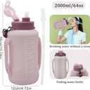 64oz Foldable Silicone Water Bottle with Straw, BPA-Free Motivational Time Marker, Leakproof Collapsible Water Jug with Handle for Gym, Sports, Camping & Outdoor Activities (Pink)