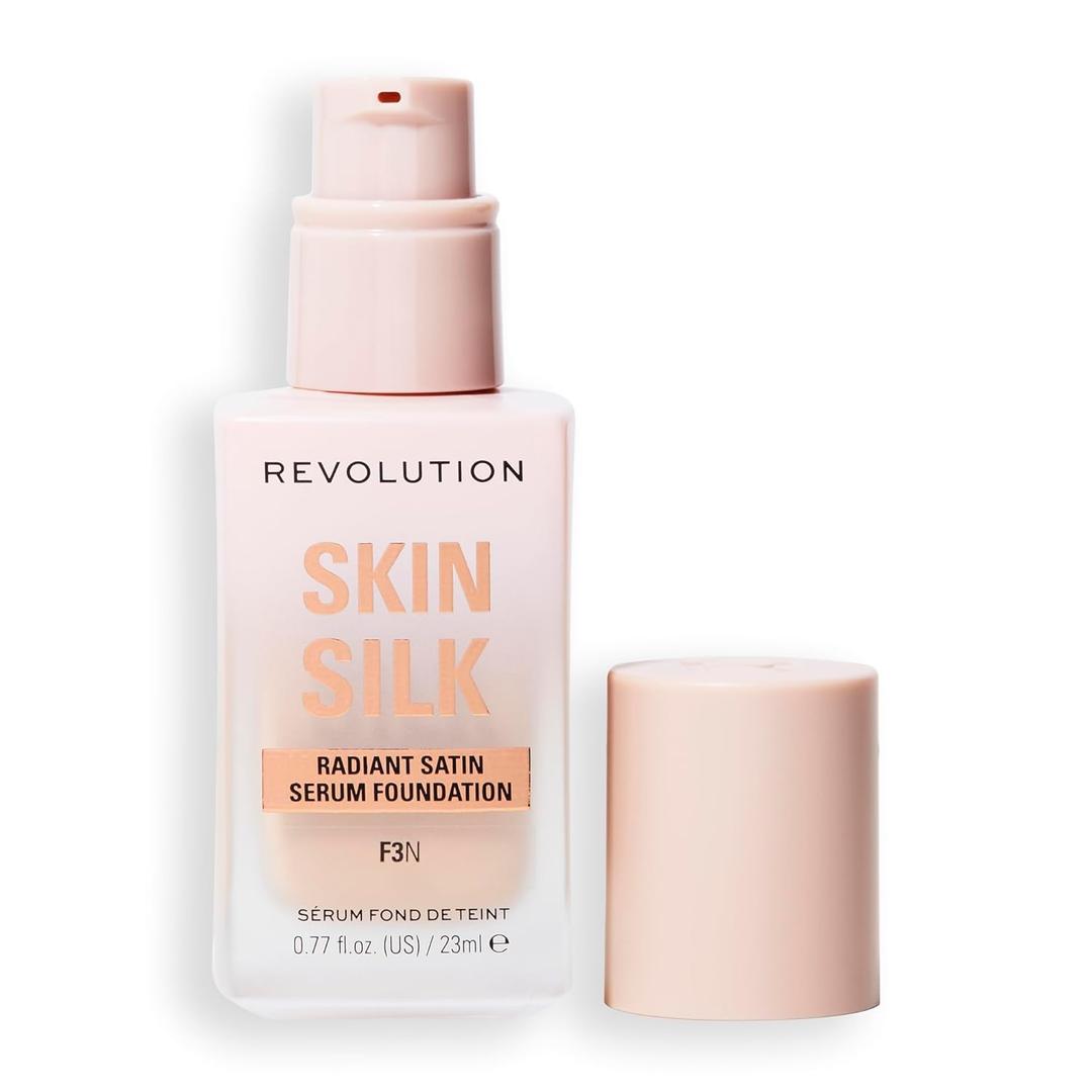 Revolution Skin Silk Radiant Satin Serum Foundation, Buildable Coverage with Hydrating Hyaluronic Acid for a Natural Finish, Vegan & Cruelty-Free, F3N Fair Skin Tones, 0.77 fl oz