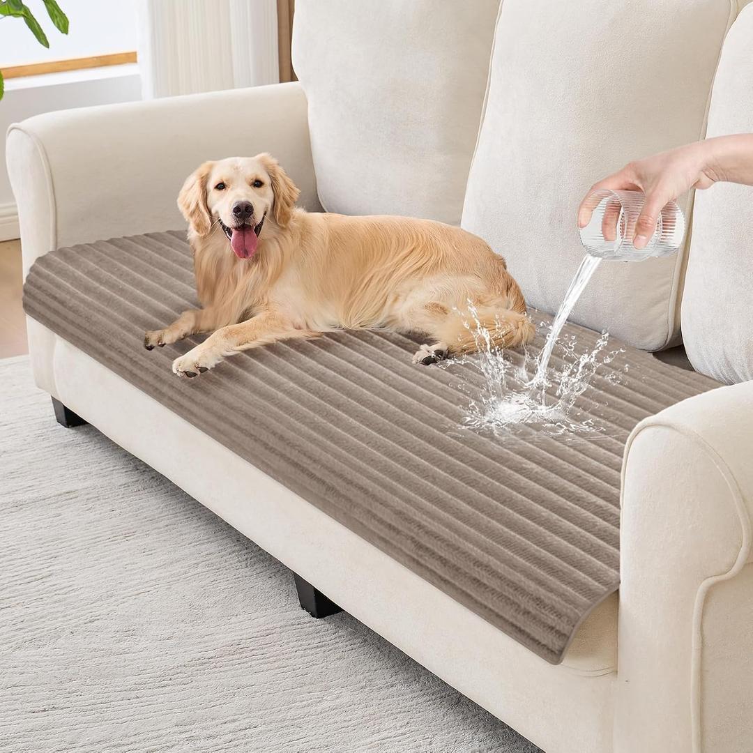 100% Waterproof Couch Covers for Dogs, 35"×59" Washable Couch Cover, Non Slip Sectional Couch Covers for 3 Cushion Sofa Cover Pet Friendly, Cat and Dog Couch Bed Cover- Khaki