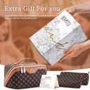 BOYATU Travel Makeup Bag Cosmetic Bags for Women: 3 Pcs Set Large Portable Make up Bag with Handle - Vegan Leather Toiletry Bags with Compartments - Makeup Organizer for Travel Essentials(A-1-Coffee)