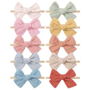 doboi 10PCS Baby Girls Headbands Hair Bows Nylon Cotton Linen Hairbands Handmade Hair Accessories for Newborn Infant Toddlers Little Girl and Kids 3.5Inches (Spring Color)