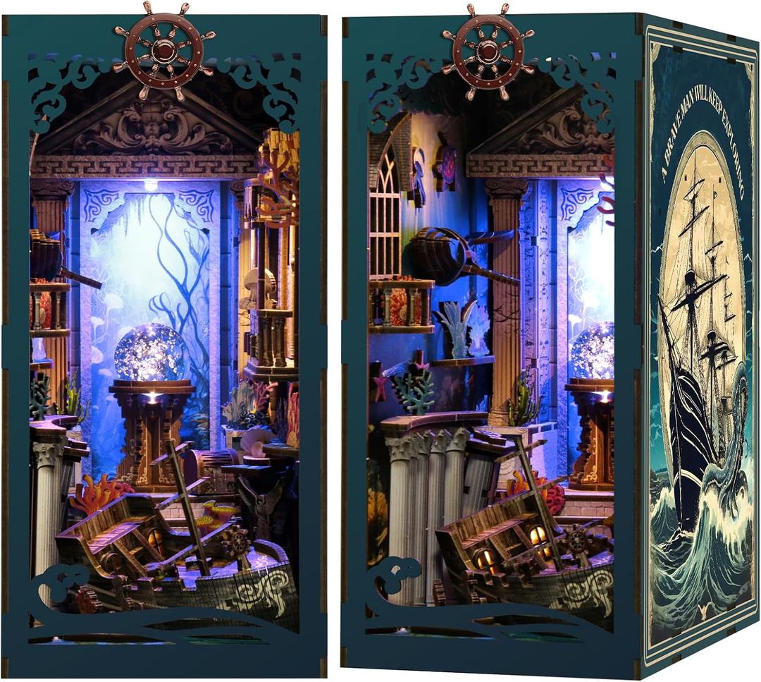 Book Nook Kits for Adults - Ocean Mystery 3D Puzzle with LED | Pirate Shipwreck Diorama & Seashell Decor | Unique Gifts for Adventure Lovers (Blue)