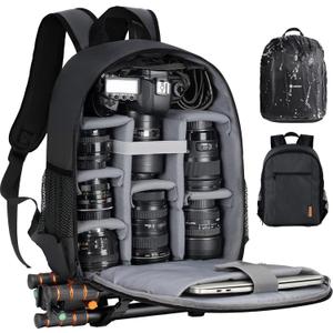 TARION Camera Backpack Bag Small - Professional DSLR Photography Case with 13 inch Laptop Compartment & Waterproof Rain Cover & Bottom Tripod Holder for Men Women Photographers - Black TB-S