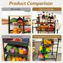 SWEETBLOOM Fruit Vegetable Storage Cart for Kitchen, 5-Tier Vegetable Stand Rack with Pull-Out Fruit Baskets, Rolling Snack Cart with Wood Top for Pantry, Living Room, Bathroom, 18.92 x 9.07 x 12.61 inches