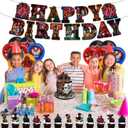 30 Pcs TV Series Role Birthday Decorations, Horror Theme Party Decorations, Includes 1 Banner, 16 Balloons, 1 Happy Birthday Topper, and 12 Dessert Decorations.