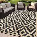 SAND MINE Reversible Mats, Plastic Straw Rug, Modern Area Rug, Large Floor Mat and Rug for Outdoors, RV, Patio, Backyard, Deck, Picnic, Beach, Trailer, Camping, Black & Beige, 6' x 9'
