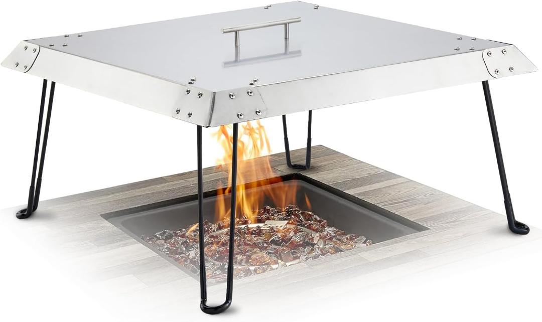 Maplefield Stainless Steel Fire Pit Heat Deflector Outdoor Heat Shield for Tabletop & Camping Stove