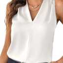 EVALESS Womens Pleated Tank Tops V Neck Casual Sleeveless Blouses Summer Basic Vest Shirt (Large, White)