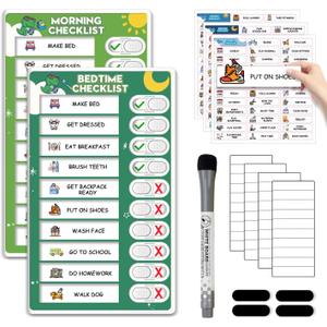 Upgraded Slider Morning/Bedtime Routine Chart for Kids Toddlers - Magnetic Kids Chore Chart for 2 Kids, Dry Erase Chore Chart for Kids, Visual Schedule for Kids