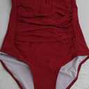 Ekouaer Women's One Piece Swimsuit Ruched Tummy Control Bathing Suits Vintage Retro Push Up Swimwear (Red)