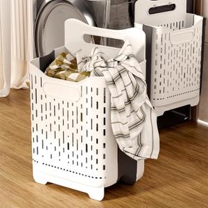 Wall-Mounted Collapsible Plastic Laundry Baskets,Portable Dirty Clothes Hamper with Hook Space-Saving foldable laundry basket,for Laundry, Bedroom, DormStorage & Organizing (China code)
