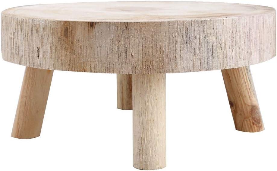 UNIE Mini Wooden Stool Round Garden Flower Display Stand Decorative Short Stool for Indoor Outdoor Office Dining Room