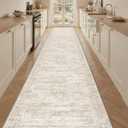 3x16 Washable Runner Rug for Hallway, Non-Slip Long Hallway Runner for Entryway, Soft Vintage Kitchen Mats for Floor, Abstract Dining Room, Bedroom, Living Room Rugs(3'x16', Beige/Ivory)