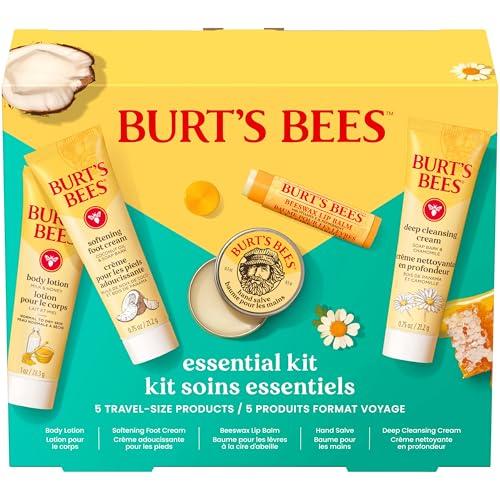 Burt's Bees Gift Ideas - Essentials Everyday Set, 5 Travel Size Products - Deep Cleansing Cream, Hand Salve, Body Lotion, Foot Cream and Original Lip Balm