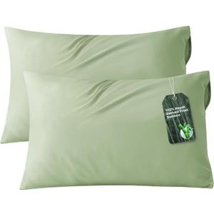 Bedsure Zipper Pillow Cases Queen, Cooling Pillow Cases Queen Size Set of 2, Rayon Derived from Bamboo Cooling Pillowcases for Hot Sleepers, Soft & PureWoven Pillow Covers, Sage Green, 20x30 Inches