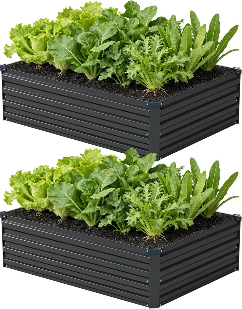 zunatu 4x3x1 ft(2 Pack) Galvanized Raised Garden Bed, Outdoor Planter Box Metal Patio Kit Planting Bed for Vegetables Flowers and Succulents, Black