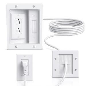 in Wall Cable Management Kit with Recessed Outlet Box, TV Cord Hider & Concealer - Dual Power Outlet, Large Pass-Through for HDMI Cables, UL Listed for Wall Mounted TV