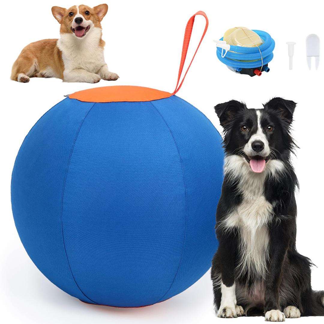 ROSUIH 18 Inch Herding Ball for Dogs, Push & Chase Training Ball with Heavy-Duty Oxford Fabric Cover for Active Medium Dogs, Border Collies, Australian Shepherds & Blue Heelers, Multi-Color, (Medium)