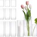 PHOSPHOR 8 PCS Glass Candle Holders for Pillar Candle Clear Glass Cylinder Centerpieces Vases Table Decoration Centerpiece Hurricane Candle Holder Glass