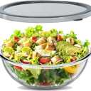 6.2QT Large Glass Mixing Bowl with Lid, Clear Glass Salad Cooking Bowls for Sourdough, Salad and Storage Prepping and Baking Food Storage Set