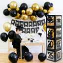 Graduation Decorations 2026,4 Pcs Transparent Balloon Boxes with Letters of GRAD,PROUD OF YOU,Class of 2026 and 130pcs Black Gold Balloons Arch for High School College 2026 Grad Party Supplies