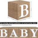 Burlap Print Baby Shower Boxes for Gender Reveal Party Gender Neutral Baby Shower Centerpiece Decor - 4 Pcs Burlap Grain Baby Cubes Baby Blocks with Letters, Rustic Baby Shower Decorations