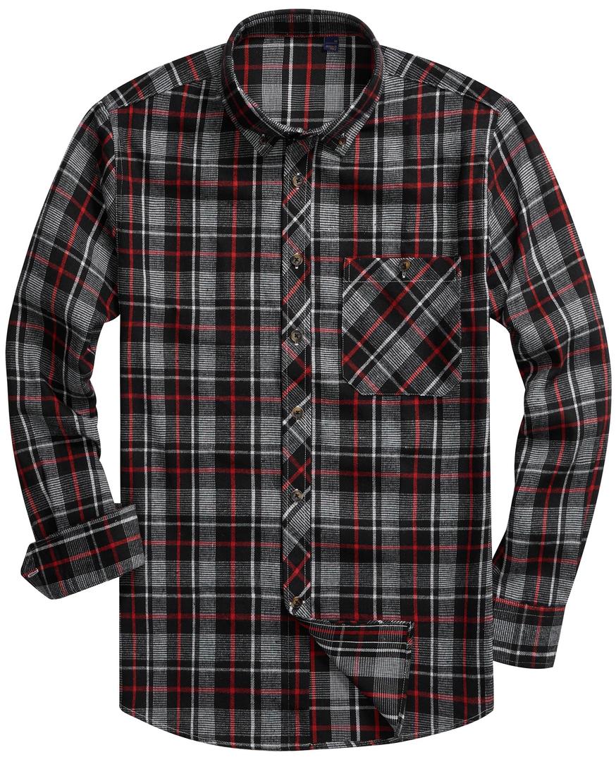 Lion Nardo Plaid Mens Flannel Shirts Long Sleeve Dress Shirts for Men Casual Button Down Big and Tall Button Up Shirt XL