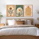 CHDITB Bohemian Floral Framed Canvas Wall Art Set, Nature Inspired Wall Decor, Boho Sun Art Spiritual Wall Painting, VintageArt Flowery Prints for Living Room, Bedroom, Office-Large Size 16"x24"x3