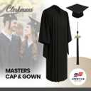 CLERKMANS Classic Masters Graduation Cap And Gown With Tassel Package (Black), Size 45