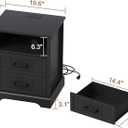 ChooChoo Farmhouse Night Stands with Charging Station, Wood Nightstand with 2 Drawers, Bedside Table with Open Storage Shelf for Bedroom, Black, 19.7 inches x 15.7 inches x 23.6 inches