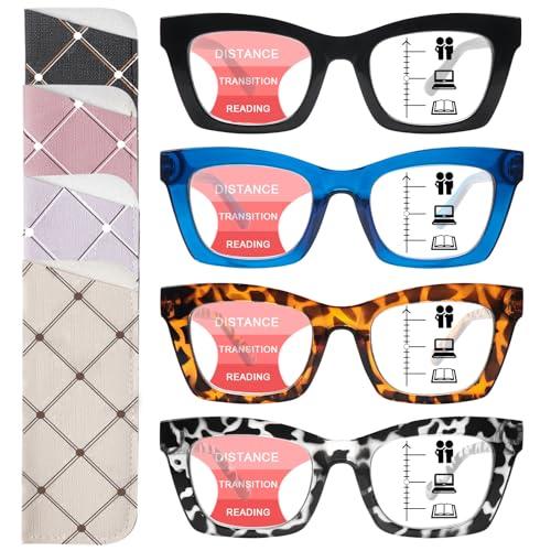 SIGVAN Progressive Multifocus Reading Glasses for Women Men Blue Light Blocking Spring Hinge Computer Multifocal Readers (4 Mix-1, 2.75)