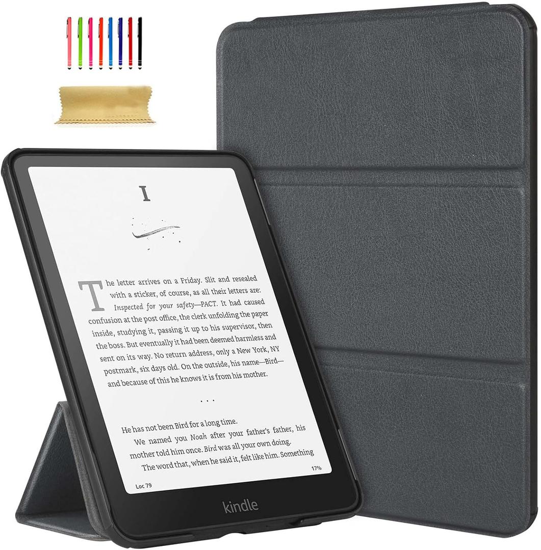 Dteck For Amazon Kindle Paperwhite Smart Folio Case 7" (12th Generation) 2024 Release with Auto Sleep Wake and Stand Function, Magnetic Closure, PU Leather Protective Lightweight Slim Thin Cover, Gray