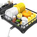 SNTD Dish Drying Rack for Kitchen Counter - Large Dish Rack with Drainboard, Rustproof Dish Drainer with Utensil Holder for Sink, Black