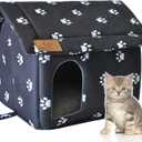 Cat House for Outdoor,Weatherproof Warm Feral Cats Shelter Outside/Indoor Collapsible Insulated Pet Houses Foldable Stray Cat Tent Cave for Kitty Puppy Small Animals Four Season(Black) - (S :13.4x11.8x13.8 in)