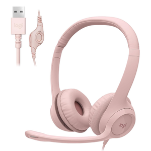 Logitech H390 Wired Headset for PC/Laptop, Stereo Headphones with Noise Cancelling Microphone, USBA, inLine Controls, Works with Chromebook  Rose