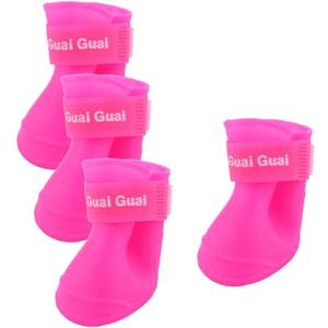 uxcell® Rubber Pet Dog Adjustable Closure Water Resistant Shoes Rain Boots 4pcs Magenta, XXL