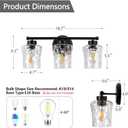 Bathroom Light Fixtures Over Mirror, 3 Lights Vanity Lights with Hammered Glass Shade, 18.7" Matte Black Farmhouse Bathroom Light Fixtures for Bedroom, Porch, Hotel, Mirror Cabinet